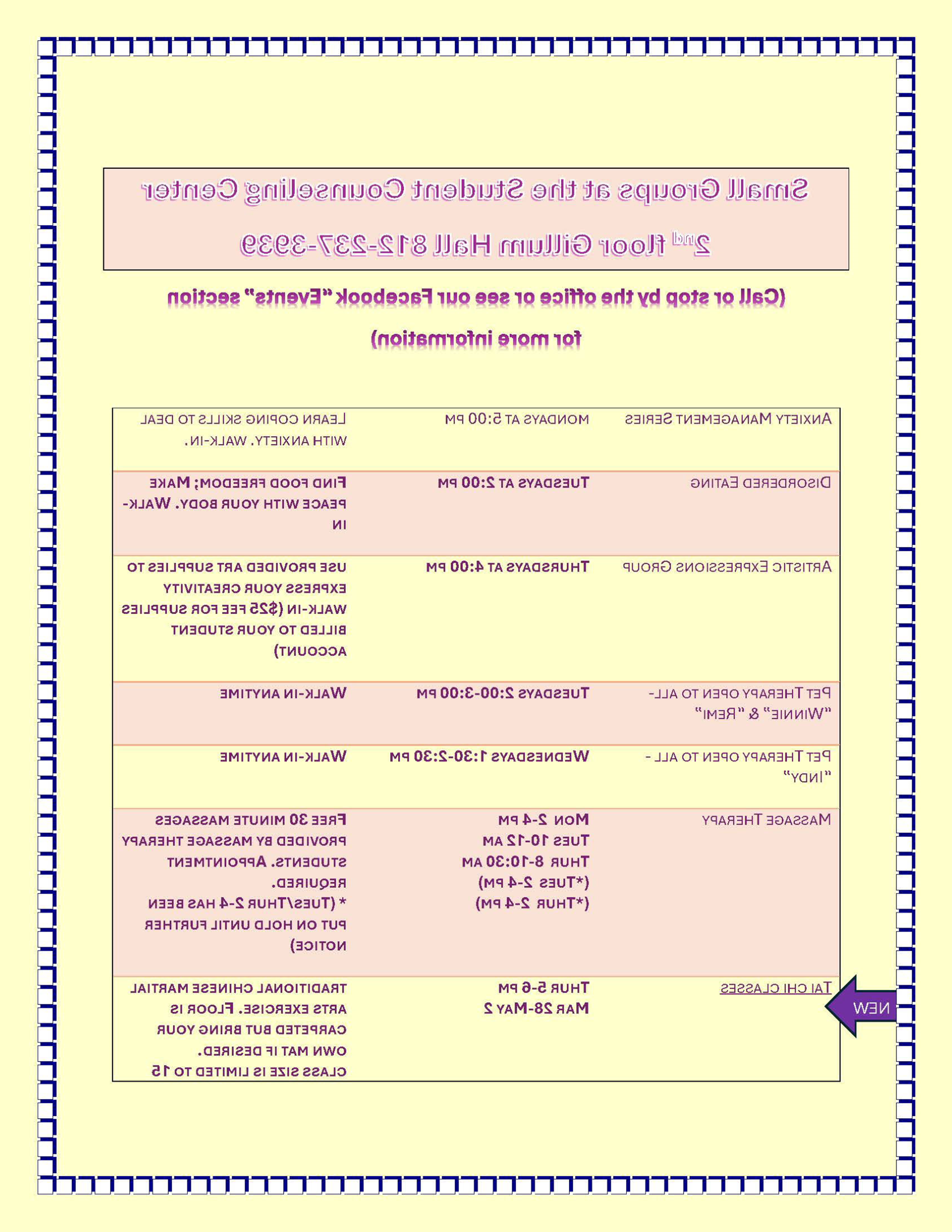 List of SCC Group Counseling events Spring 2024